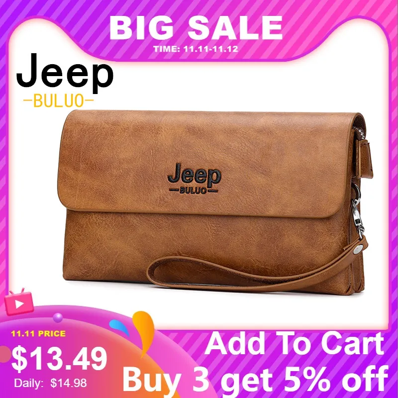 

JEEP BULUO Brand PU Leather Clutch Bag In Three Colors New Style Men's Wallet Long Card Bag Men's Zipper Password Wallet