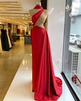 one shoulder long evening dress 2021 beaded sequins floor length sexy african women red formal party evening gowns