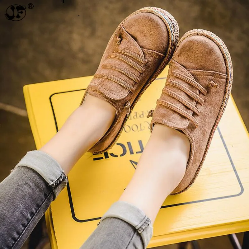 

Fashion Suede Flat Shoes Soft Women Slip-on Casual Shoes Retro ROME Women Shoes Hard-wearing Non-slip Ladies Daily Walking Shoes