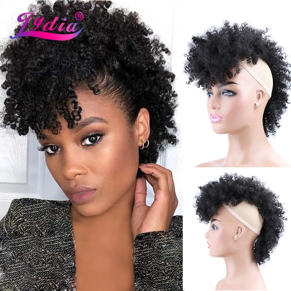 

Lydia Synthetic High Puff Afro Short Kinky Curly Middle-Part Wig Clips in Hair Extension African American 90g/PCS Hairpiece