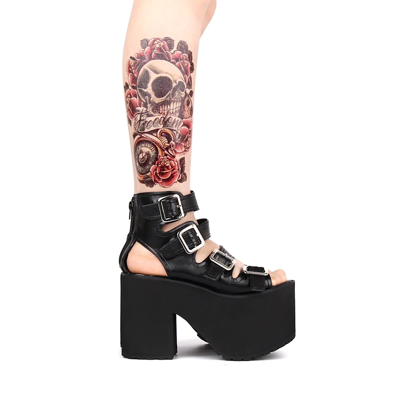 Босоножки женские на толстой платформе сандалии гладиаторы в стиле панк рок с