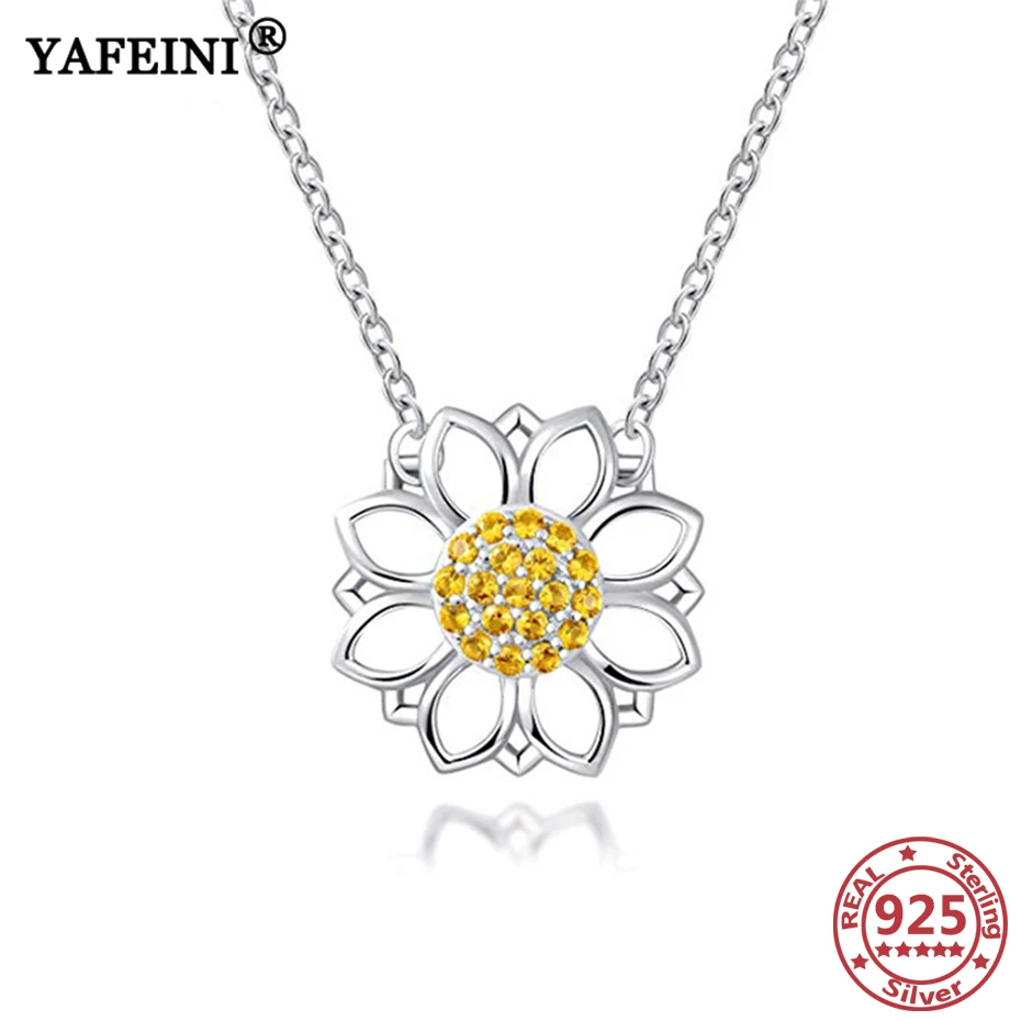 

925 пробы Серебряное ожерелье YAFEINI с кубическим цирконием ожерелье с подсолнухом, подарок на день матери, Подсолнух, подарок на день Святого В...
