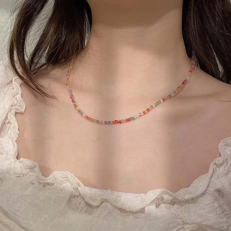 

Bohemian Vintage Color Beaded Flower Crystal Necklace Summer Beach Pendant for Women Fine Choker Jewelry Accessories