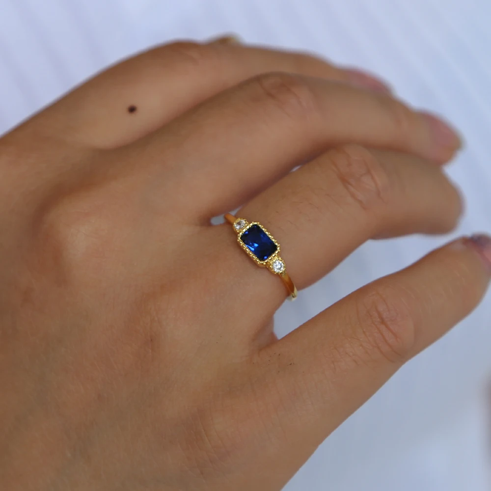 Классические обручальные кольца прямоугольные Темно Синие стразы ювелирные