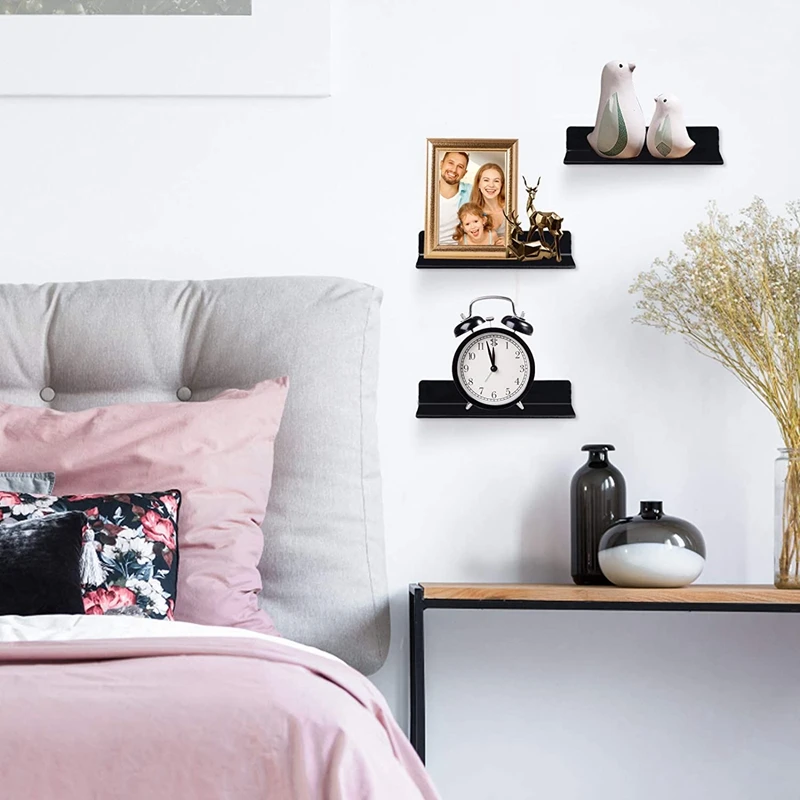 

Acrylic Floating Wall Shelves Set of 3, Damage-Free Display Shelf with Small Wall Shelf with Cable Clips