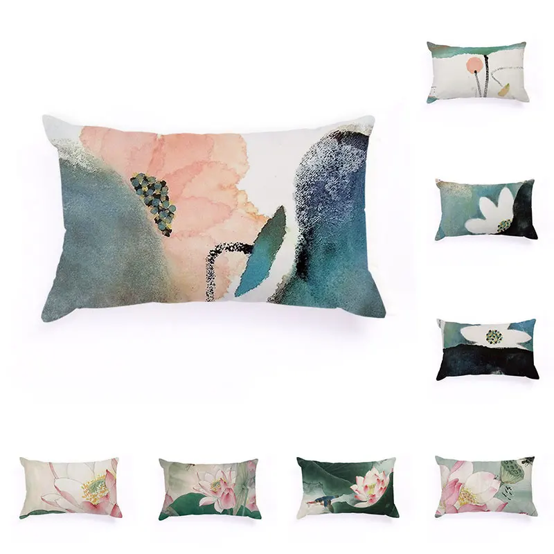 

Элегантная прямоугольная плюшевая декоративная подушка в виде листьев лотоса для сна, наволочка в китайском стиле, домашний диван, Лидер пр...