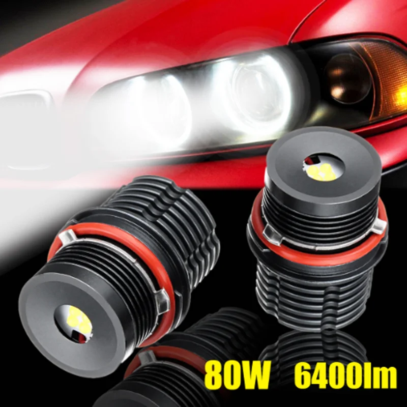 

2pcs 6400LM BMW E39 E53 E63 80W Angel Eyes Error Free LED Halo Ring Light Bulbs For BMW 1-series E87 (128, 130, 135) 2004-2007