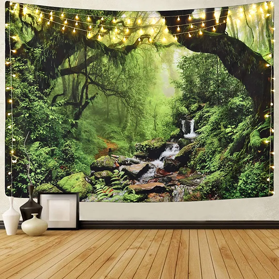 

Sevenstars Rainforest Landscape Tapestry Wall Hanging Green Forest Tapestry Road Trees Tapestry Nature Scenery Misty Tapestry