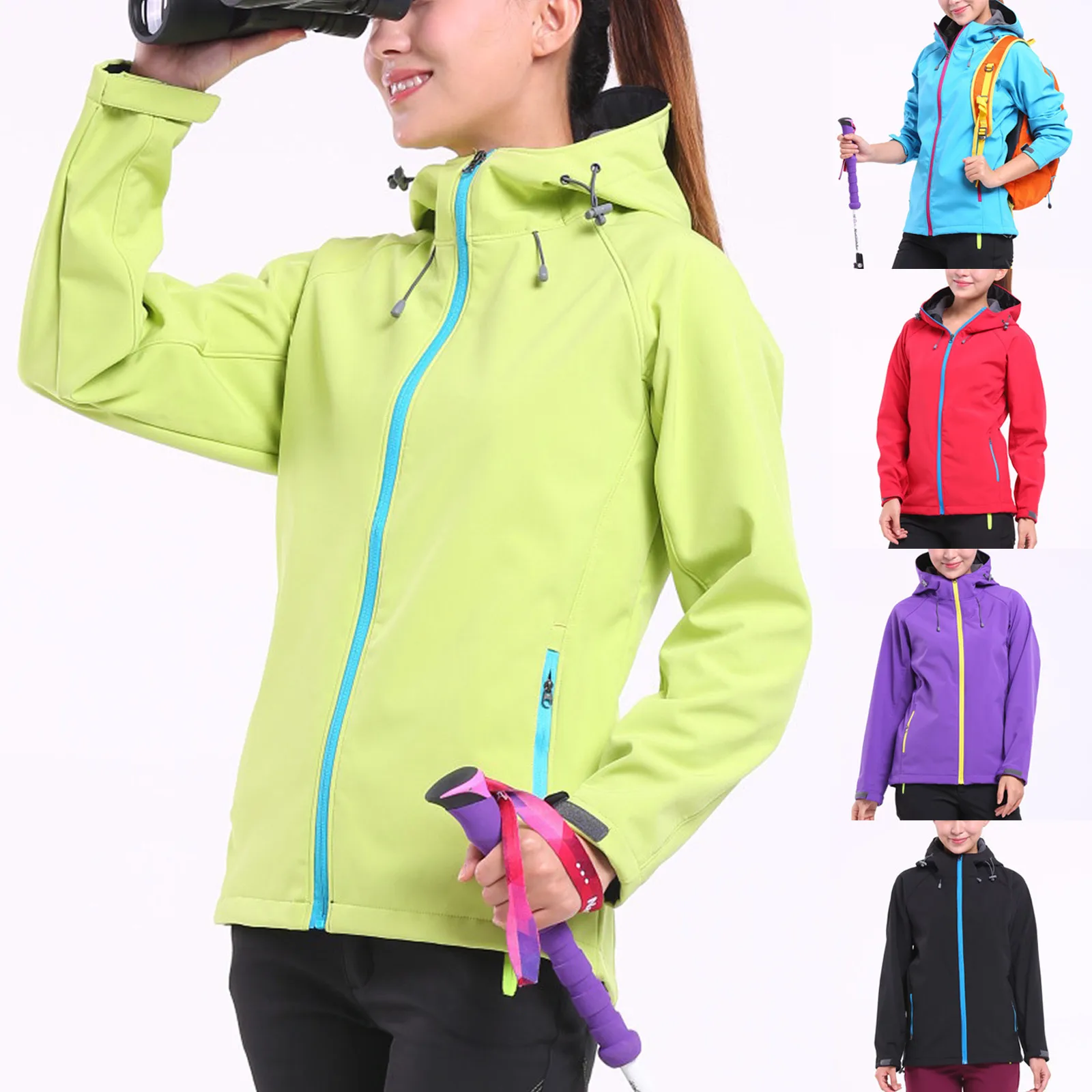 Женская спортивная куртка однотонная ветрозащитная водонепроницаемая большого