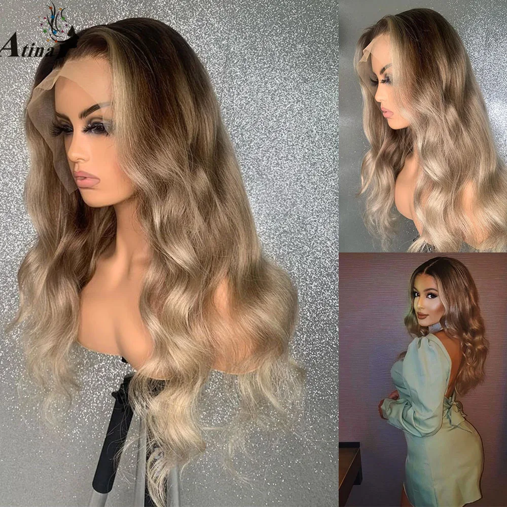 613 волнистый цветной парик из человеческих волос с эффектом омбре для черных