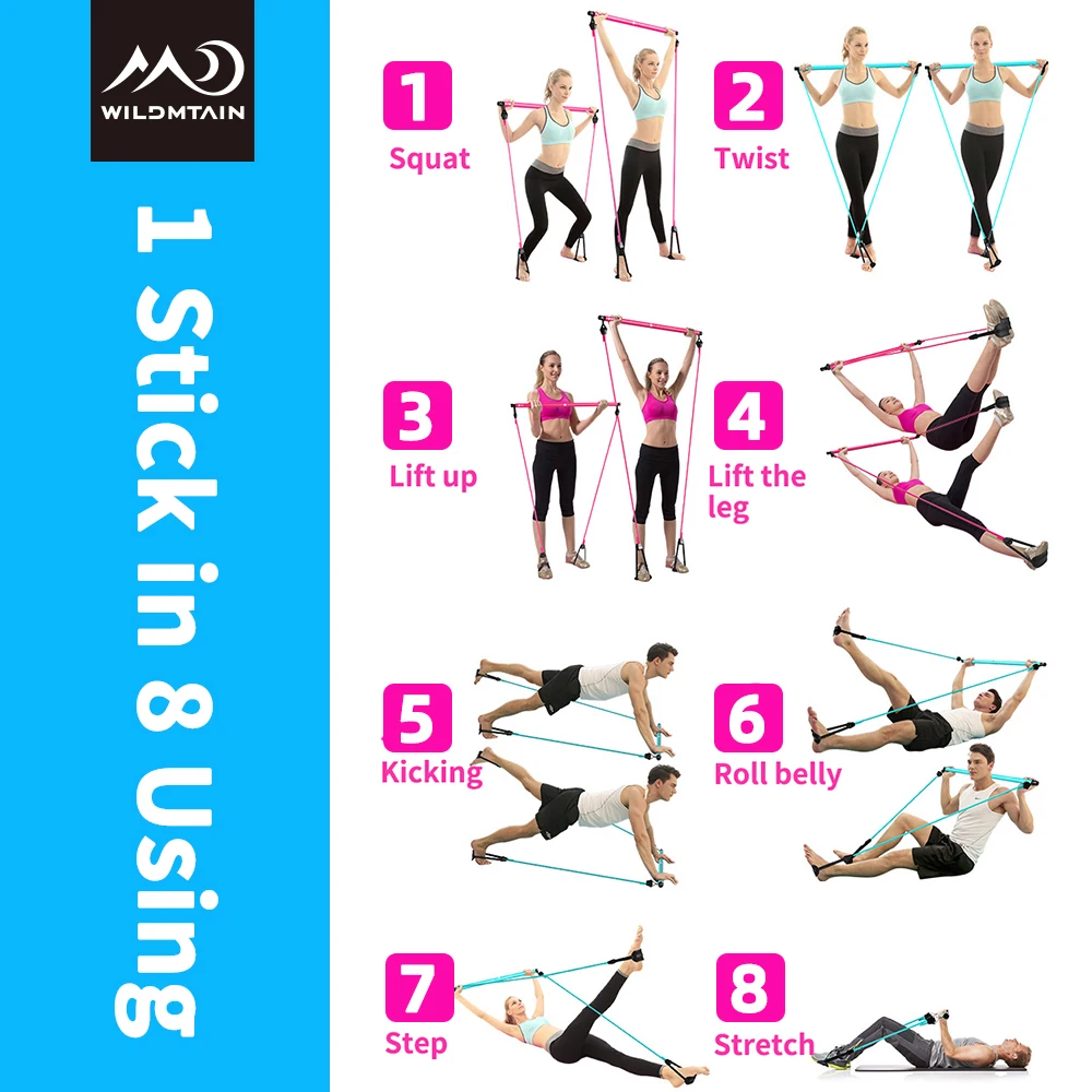 WILDMTAIN Pilates Bar Kit with Resistance Band Exercise Stick Toning Fitness Home Yoga Gym Body Workout |