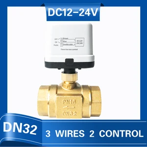 3 port Electric drive water valve 1 1/4" brass valve body,DC12 to 24V valve actuator for water tank supply or drain water