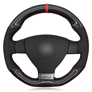 car steering wheel cover soft black suede carbon fiber for volkswagen golf 5 mk5 gti vw golf 5 r32 passat r gt 2005 free global shipping