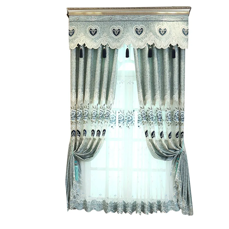 

Customized European jacquard living room bedroom curtains embroidered curtains green fresh shading fabric curtain fabric
