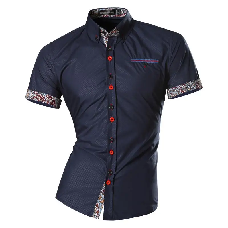

Oversize Mens Summer Fashion Lines of Geometric Ornamentation Casual Slim Fit Short Sleeve Male Simple colors Shirt U854