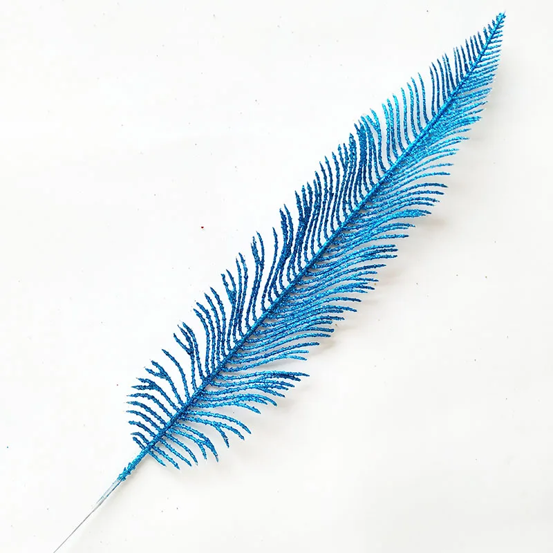 blue E Christmas Tree Decoration Flower Grass Leaf Hollow Flash Grass Fake Flower Home Party Happy New Year Decoration Gold Silver 40cm - Цвет: blue E