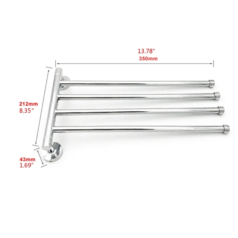 

E7CB Wall-Mounted Swivel Towel Bar Stainless Steel 4-Arm Bathroom Swing Hanger Towel Rack Holder Towel Storage Organizer