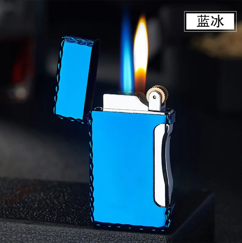 Креативный 2 пламени(красное пламя+ ветрозащитный) Зажигалка для сигарет Металл бутанж газ струи пламени для курения подарок