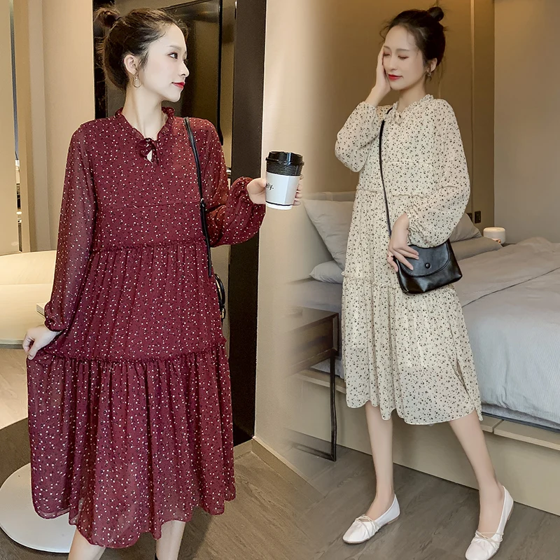 Шифоновое платье для кормящих мам с принтом весна осень 2020 повседневное длинное