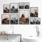 Настенная картина медведь Як Альпака корова слон душевая ванна настенная Картина на холсте скандинавские постеры и принты настенные картины для декора ванной комнаты
