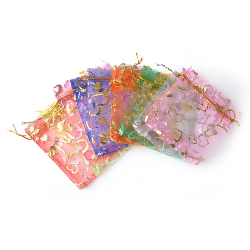 

200pcs Organza Wedding Baby Shower Party Favors Candy Box Gilded Peach Heart Love Gauze Bag With Drawstring Mouth Ogen Jewelry