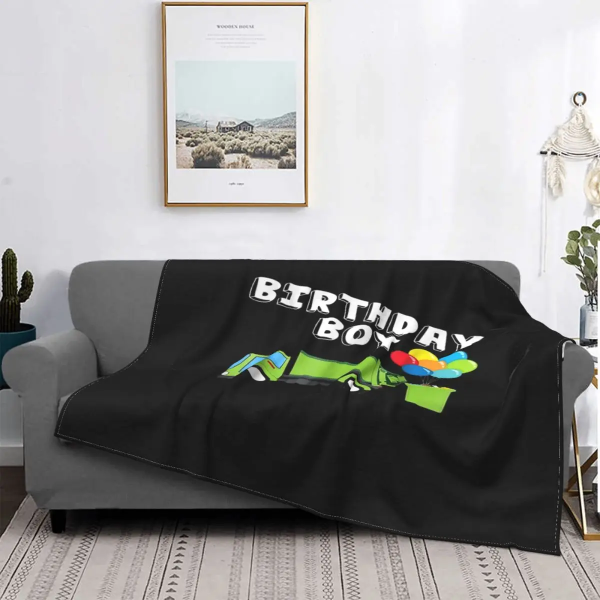 

Manta de lana a cuadros para niños, colcha de cama con globos de cumpleaños, camión de basura, ropa de cama, sofá, manta para ni