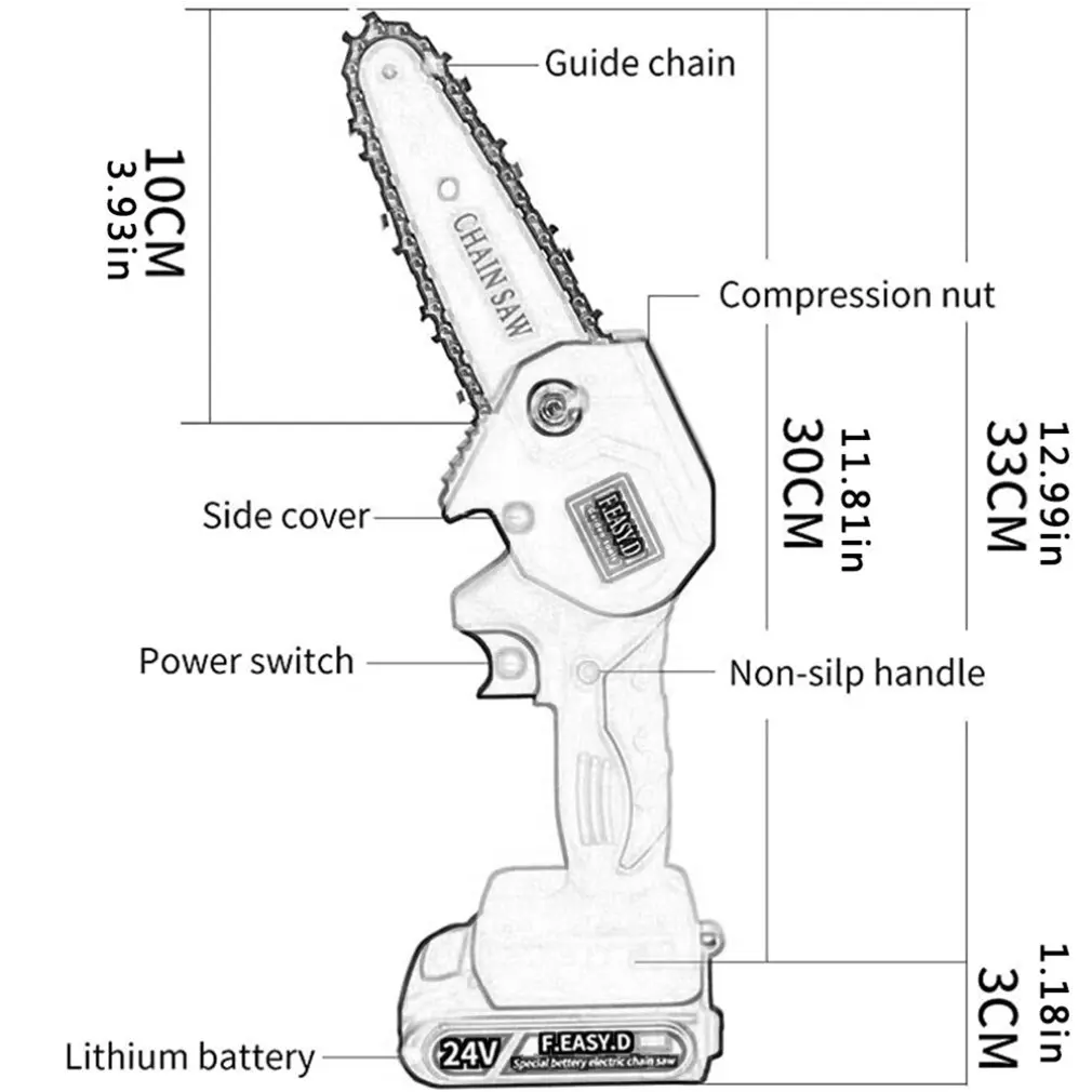 

24V Portable Electric Pruning Saw One-Hand Mini Chainsaw Woodworking Garden Logging Tools Rechargeable Adjustable Cutting Speed