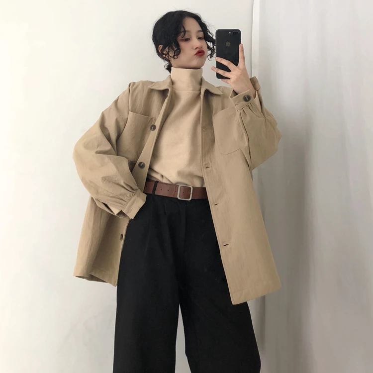 

plus size Women's Clothing Korean spring vintage solid loose harajuku long sleeve black jackets new casual women Blouses shirts