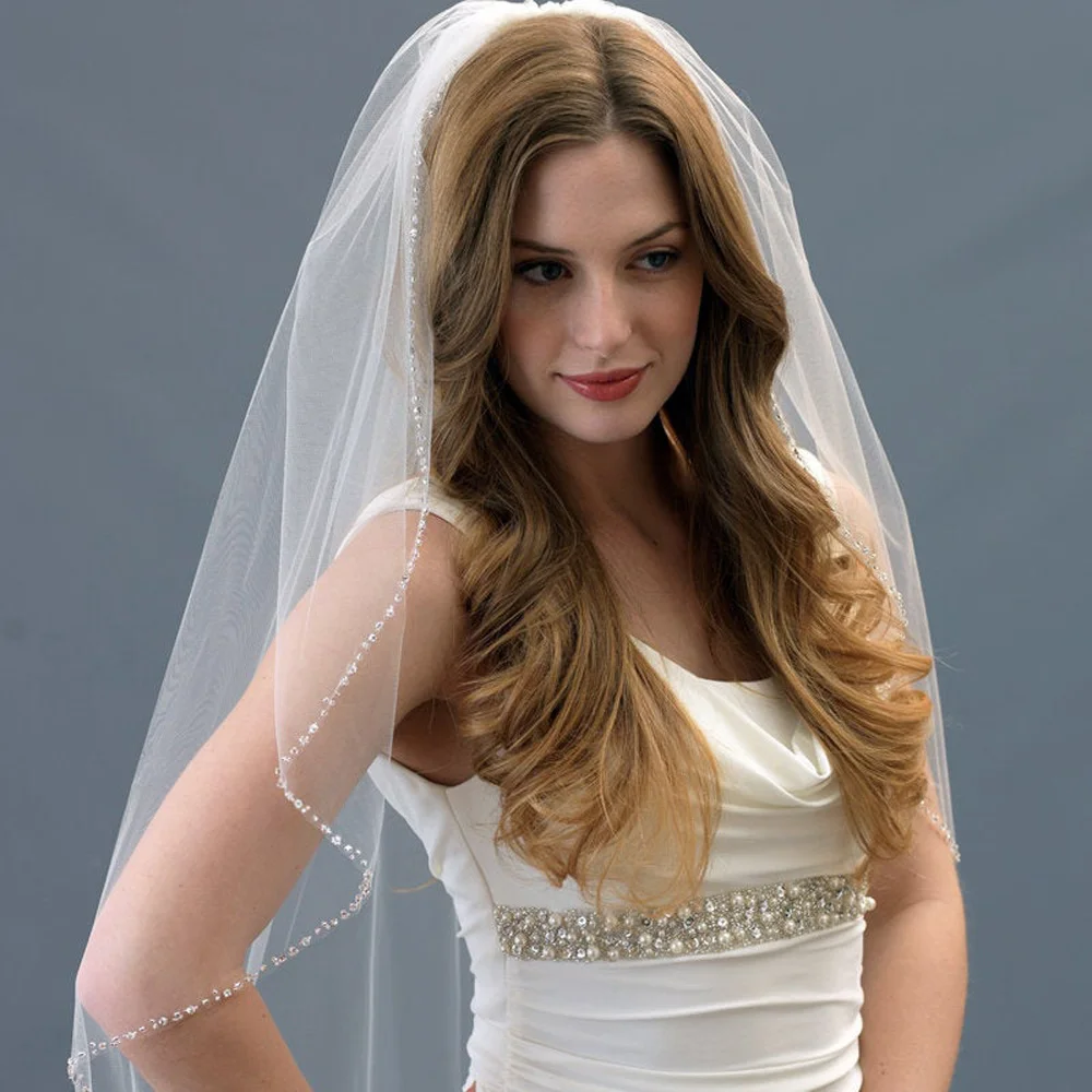 

Wedding Veil Bridal Veil Wedding Crystal Beaded Veu Bride Short Wedding Decorations for Bride Wedding Veil with Crystal Edge