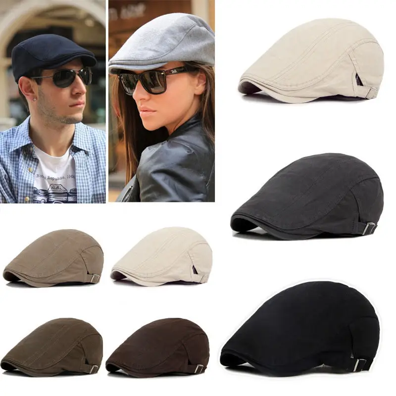 

2020 Men And Women Adjustable Beret Caps Outdoor Sun Breathable Bone Brim Hats Womens Mens Herringbone Solid Flat Berets Cap Hat