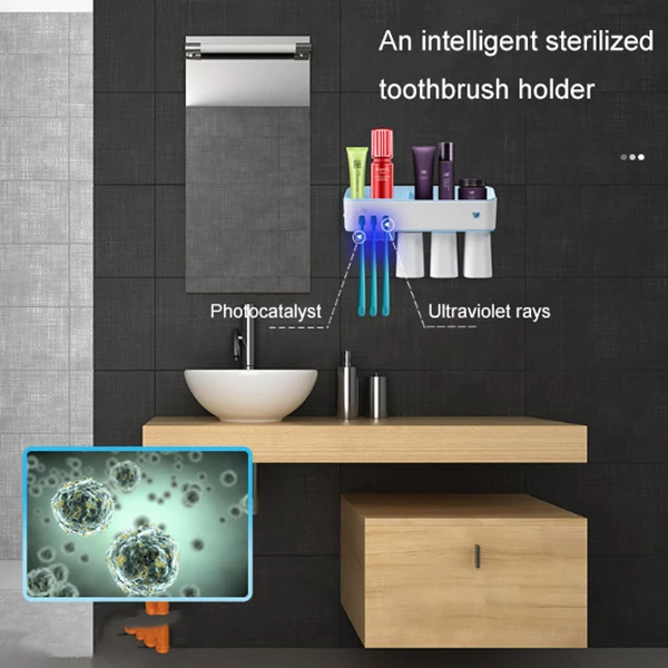 

Smart Toothbrush Disinfection Machine Disinfection Toothbrush Holder Toothbrush Rack with Toothpaste Squeezer
