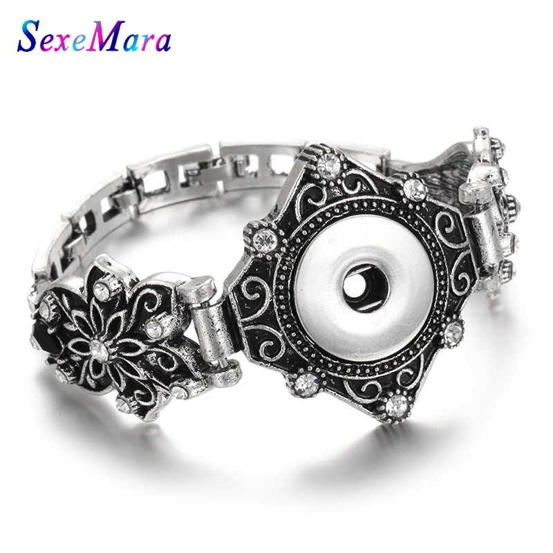 Кожаный браслет серебристого цвета с кнопками застежками 18 мм|Браслеты шармами| |