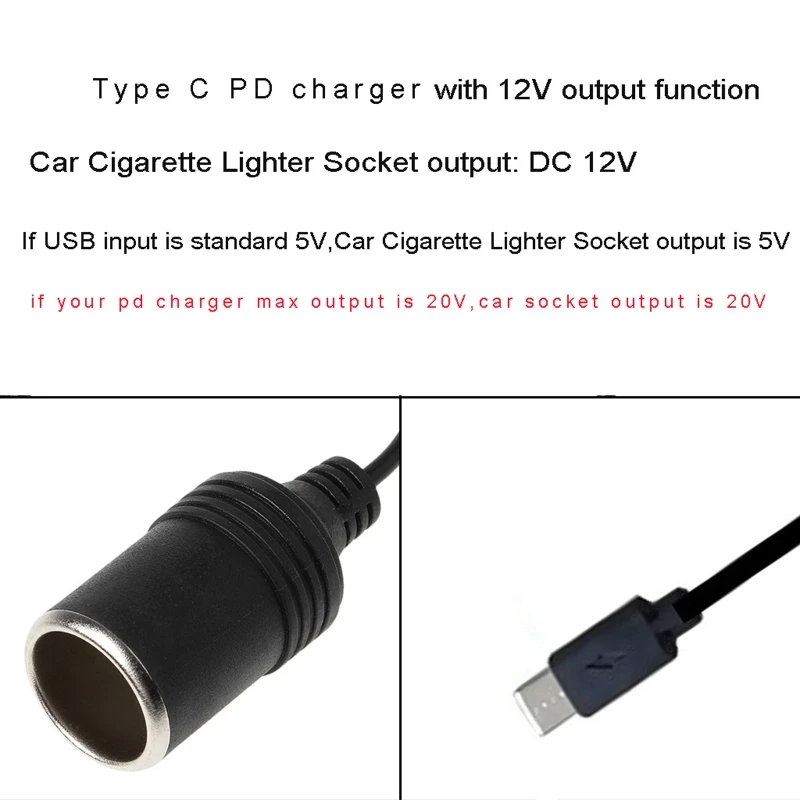 Переходник USB C PD Type Male на 12 В розетка для автомобильного прикуривателя Female