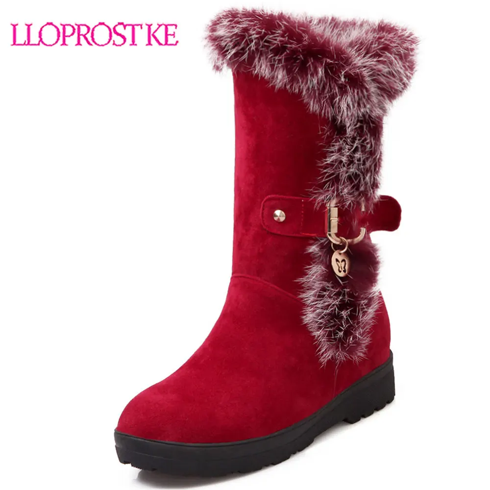 

Lloprost ke Winter Women Snow Boots Fashion Warm Fur Shoes Woman Thick Heel Platform Mid Calf Boots Female Slip On Shoes H500