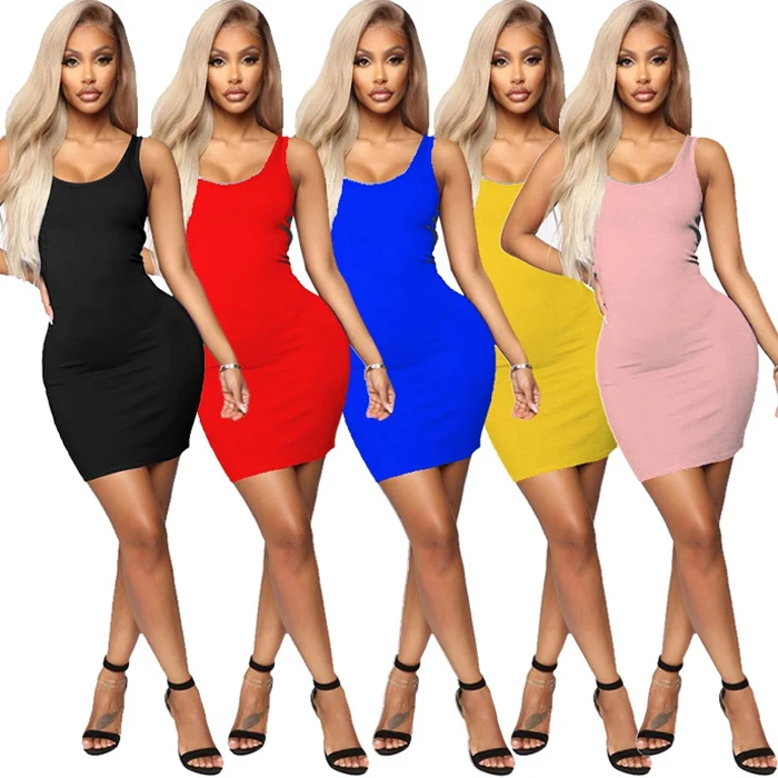 

Women Summer Vest Dress Solid Strapless Sleeveless Slim Fit Long Sexy Shirt Dress