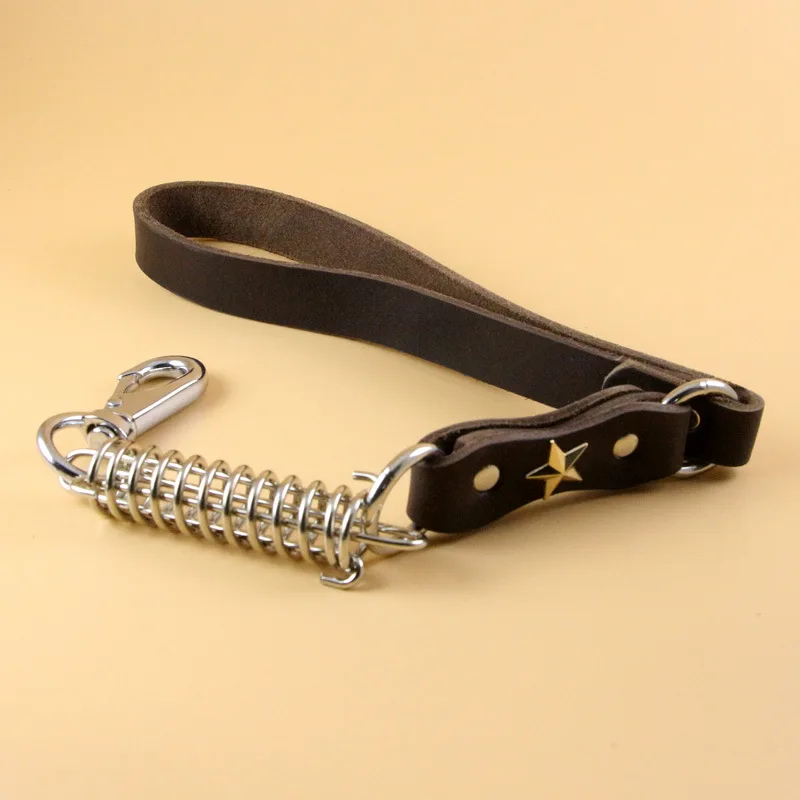 

Large Dog Leather Leash Lead Heay Duty Spring Dog Chains Strong Quality Labrador Husky Short Leash Traction Rope Pet Accessories