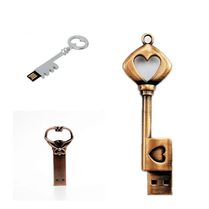 Usb флеш накопитель медный ключ в форме сердца карта памяти 4 ГБ 8 16 флешка 32 64 128 256