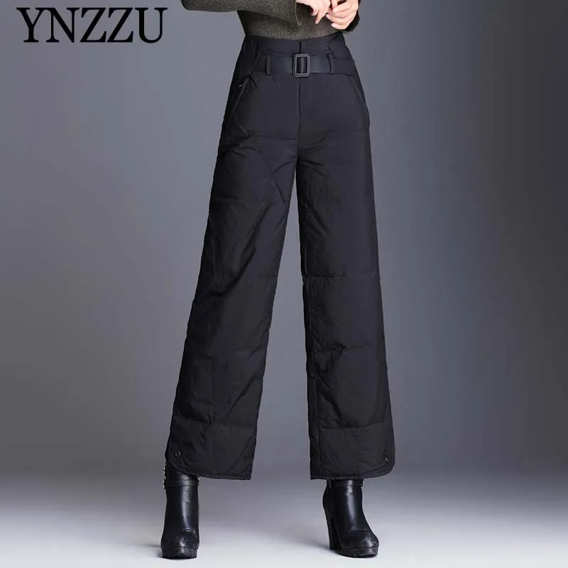 Зимние женские теплые пуховые брюки большого размера новинка 2019 черные широкие с