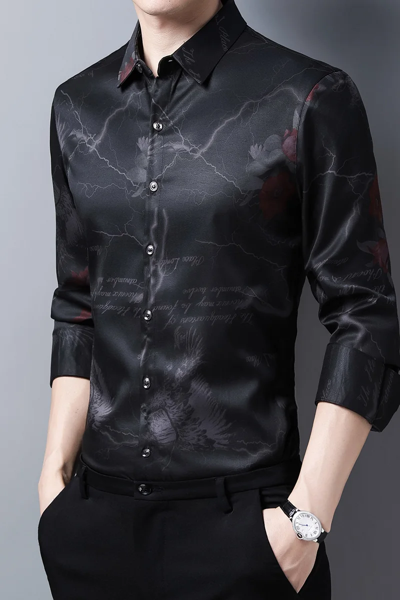 

2021 spring and autumn new men's high-quality boutique all-match long-sleeved shirt / men's printed slim casual shirt