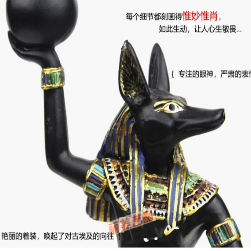 

European style Pharaoh anubi, Egypt, Sphinx, human face, cat God, resin candle table, decoration bar, retro decoration