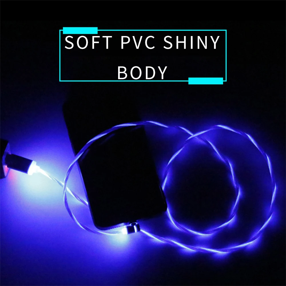 3 in 1 Color LED streamer magnetic USB cable for iphone huawei samsung xiaomi redmi phone charger Type-C MicroUSB charging cable