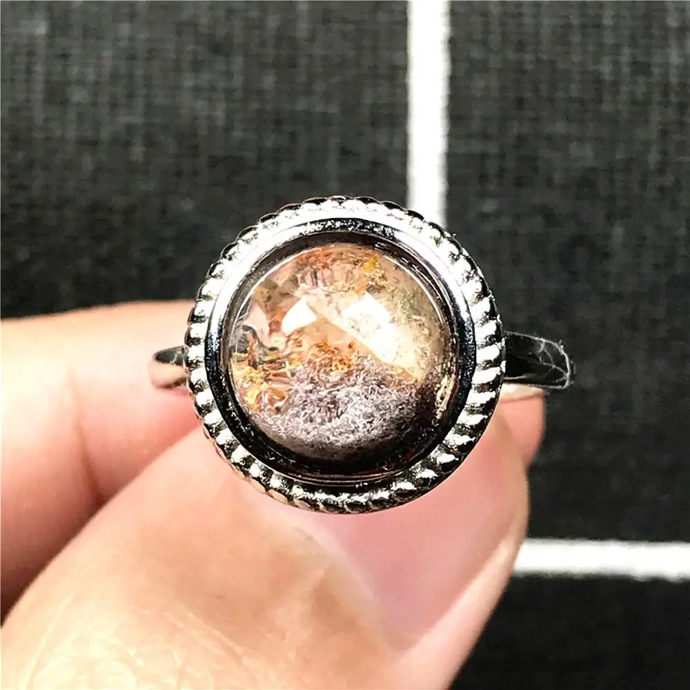 

11 мм топ натуральный Ghost Phantom Quartz кольцо для женщин и мужчин овальные бусины сад кристалл серебро регулируемое кольцо ювелирные изделия AAAAA