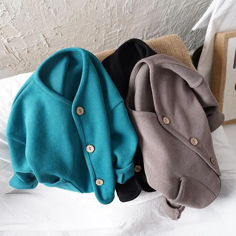 

VIDMID Children's loose long sleeved cardigan autumn boys girls baby pure cotton casual coat P5907