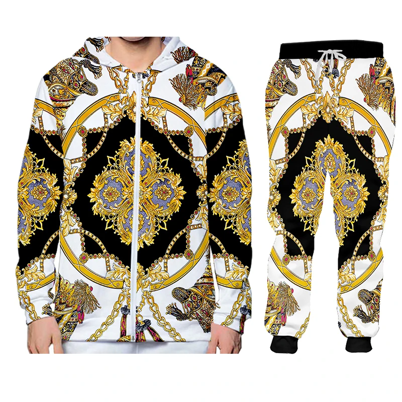 

Luxury Golden Floral Baroque Men Spring Autumn Tracksuit 2 Piece Sets Sports Suit Jacket Pant Sweatsuit Male 3D Print Clothing