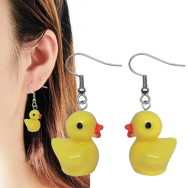 

1 Pair Cute Yellow Duck Dangle Earrings Resin Duck Drop Colorful Cartoon Fashion Drop For Women Gilrs Jewelry Fashion Gift 2021