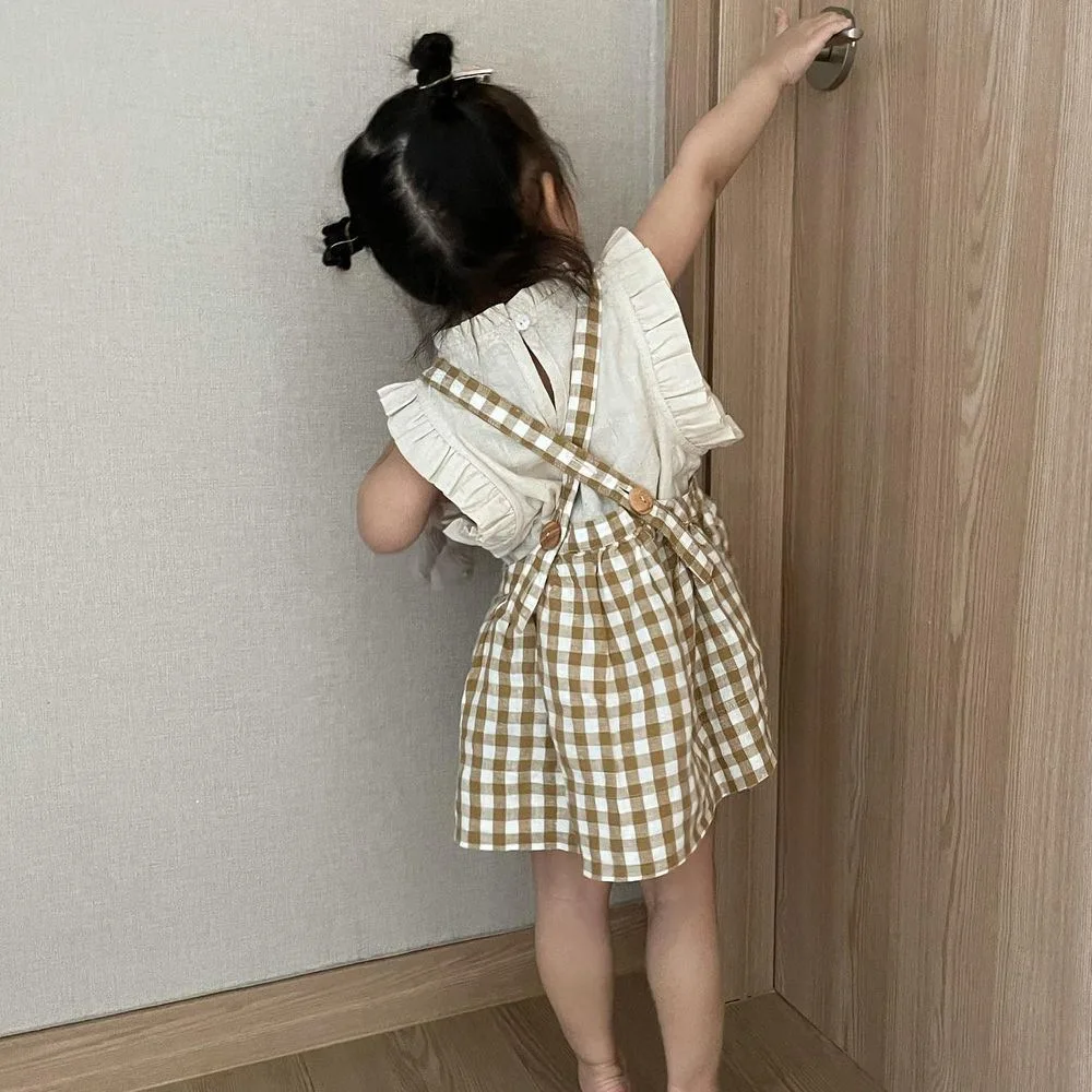 

2021 summer girls cute plaid blouse children summer girl cute shirt kids clothing