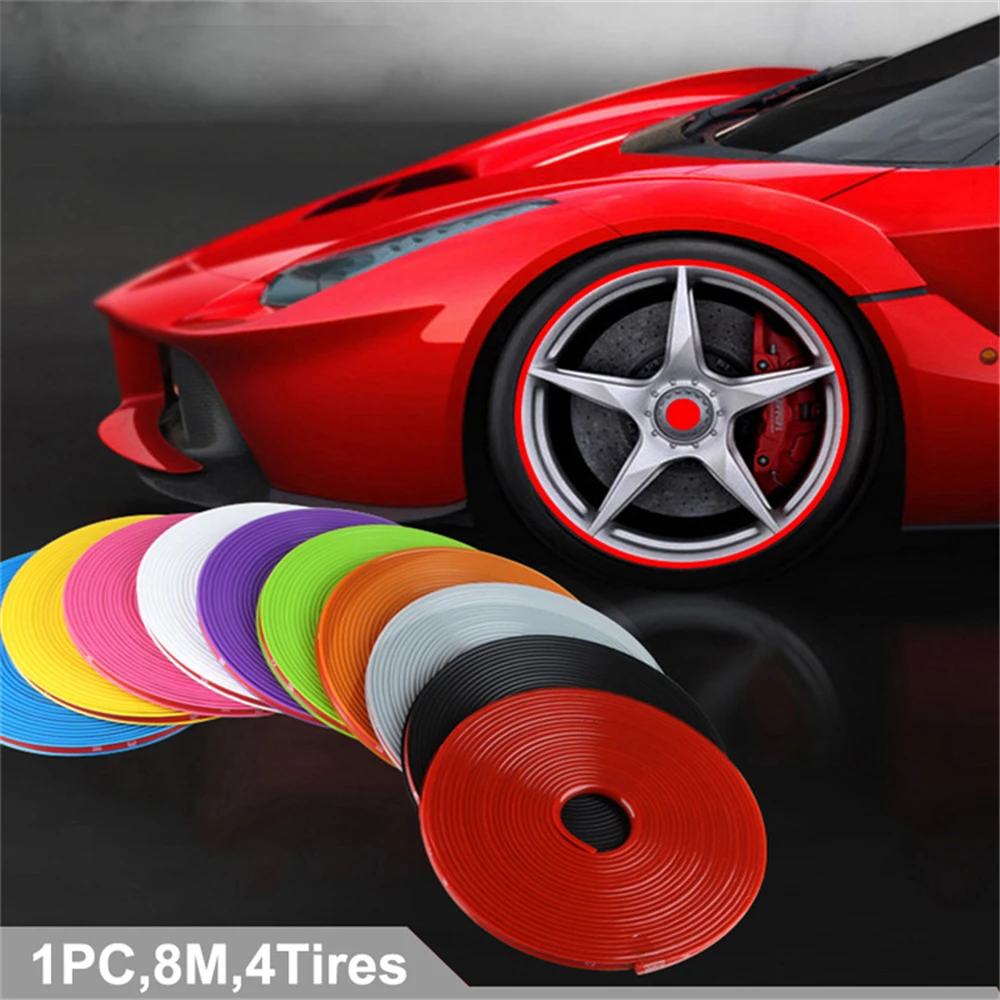

8 Meters Car Wheel tire Rim Sticker Wheel Decoration Auto Tire Rims Plated Protection Decoration tire strip Car Accessories