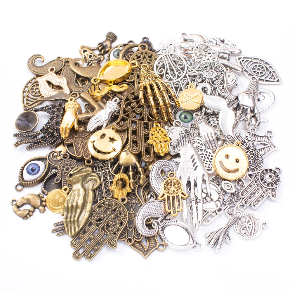 

50g 100g Mixed Charms Pendants Vintage Antique Bronze Hands Body Bracelets Necklace Craft Metal Zinc Alloy DIY Jewelry Making
