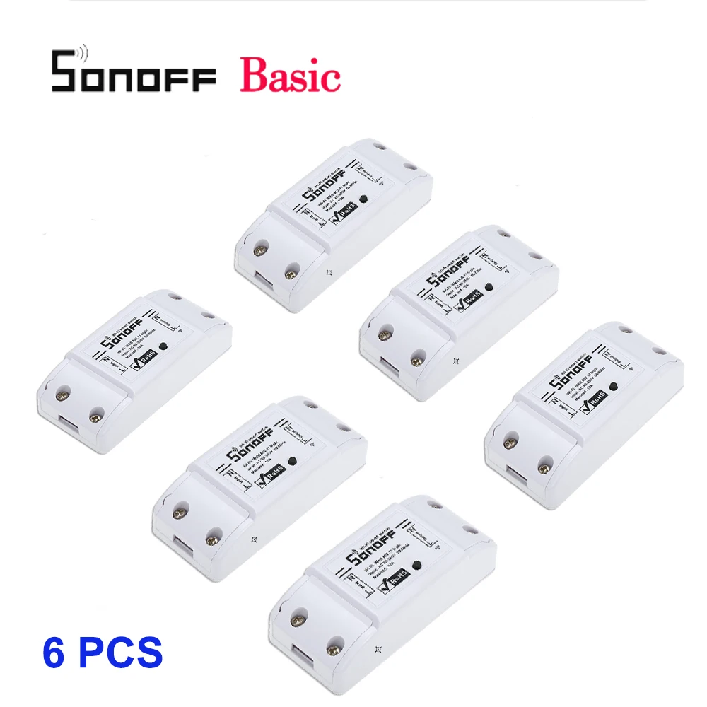 6 Pcs 2/3/4/5/6/20 штук SONOFF Basic переключатель Wi-Fi для Alexa Google Home таймер 10A/2200W Беспроводной пульт дистанционного управления смарт-Модуль Автоматизации - Комплект: 6 Pcs
