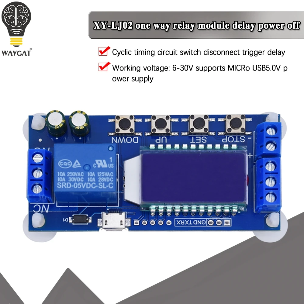 WAVGAT Micro USB цифровой ЖК дисплей Дисплей реле задержки времени модуль с источником